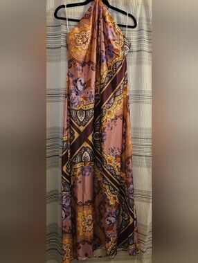 Morgan & Co. Boheimian Print Halter Maxi Dress in Pink, Purple & Gold Paisley